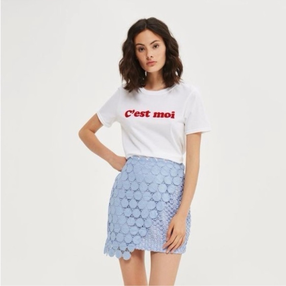 Topshop Rosie Wrap Lace Blue Mini Skirt